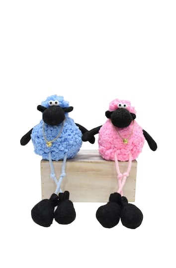 12&#x22; Pink &#x26; Blue Easter Lamb Plush Decorative Figurines